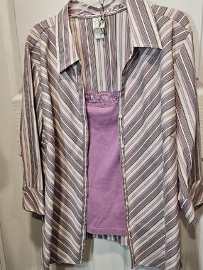 Fashion Bug Lavender Striped Button-Up Blouse with Lilac Cami